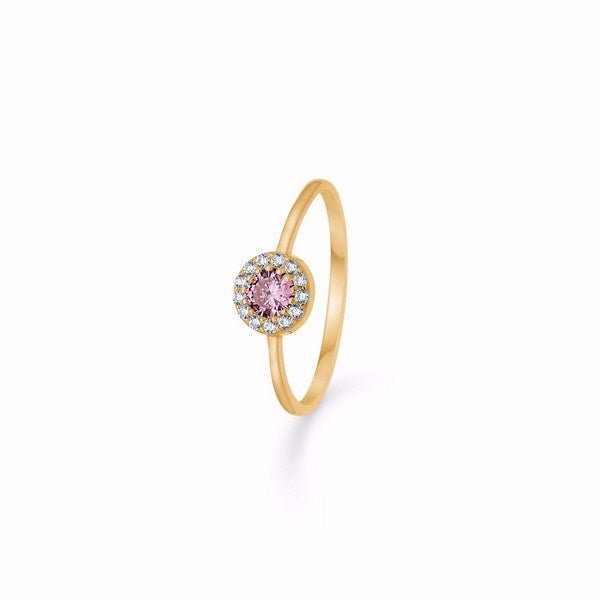 Guld & Sølv Design ring i 8 kt guld med rund pink og hvide zirkonia sten.