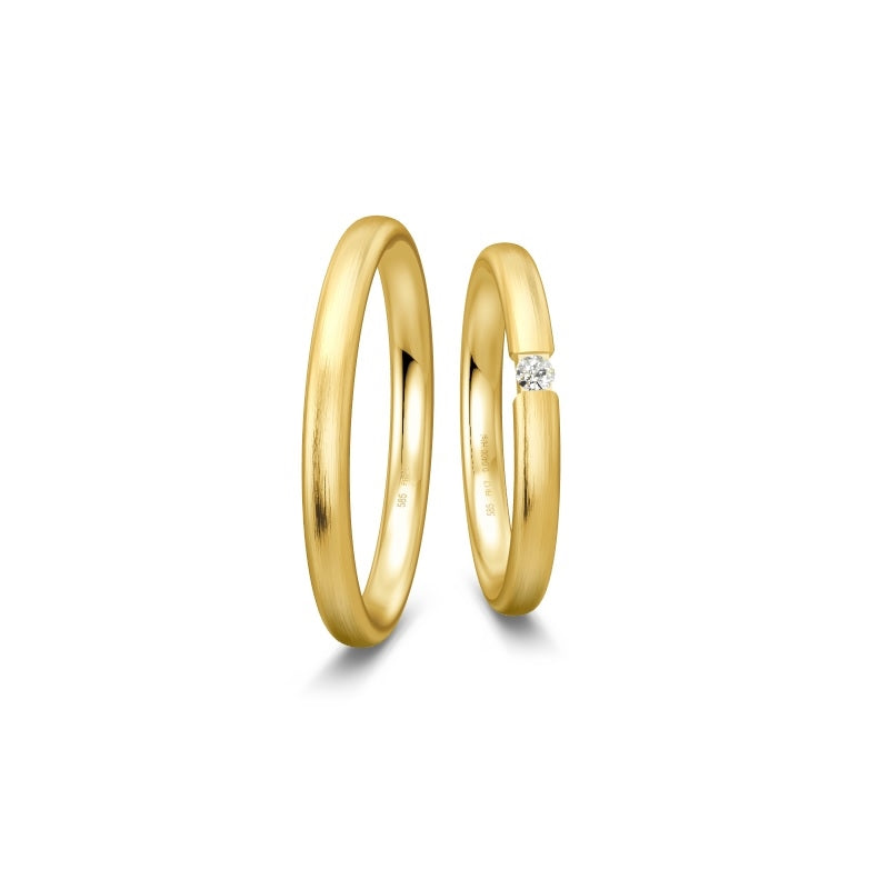 Raffinerede Breuning vielsesringe i 8 eller 14 karat guld med 0,04 ct diamant