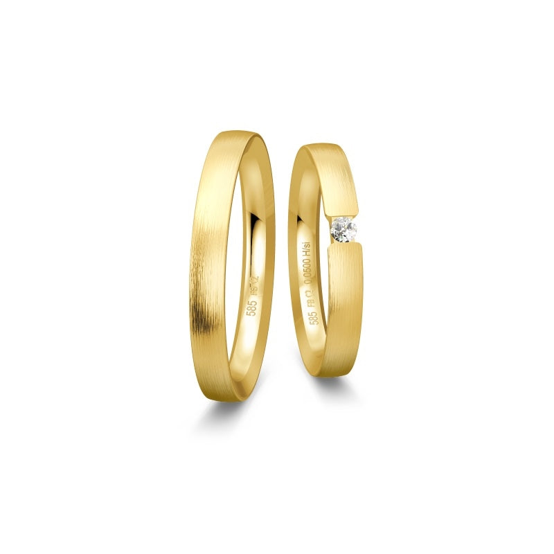 Stilrene Breuning vielsesringe i 8 eller 14 karat guld med 0,05 ct diamant