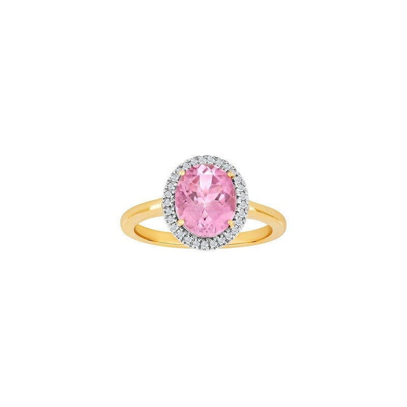Siersbøl rosetring i 14 karat guld med pink topas og 0,12 ct diamanter.