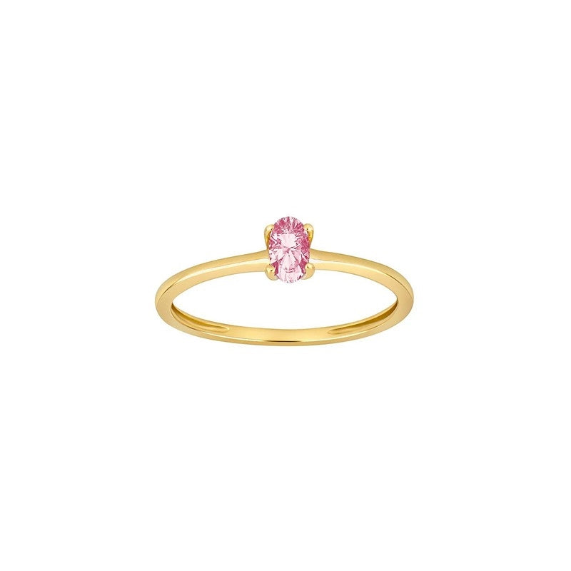 Siersbøl ring i 8 karat guld med oval pink topas – feminint og klassisk design.