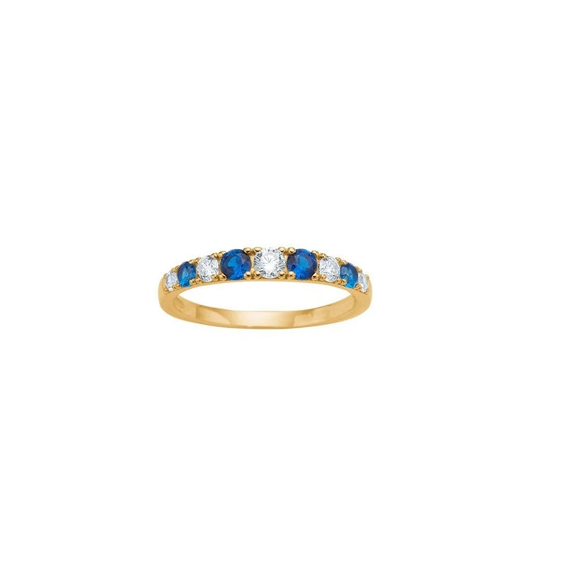 Siersbøl ring i 8 karat guld med blå og hvide zirkonia i en svagt firkantet skinsne.