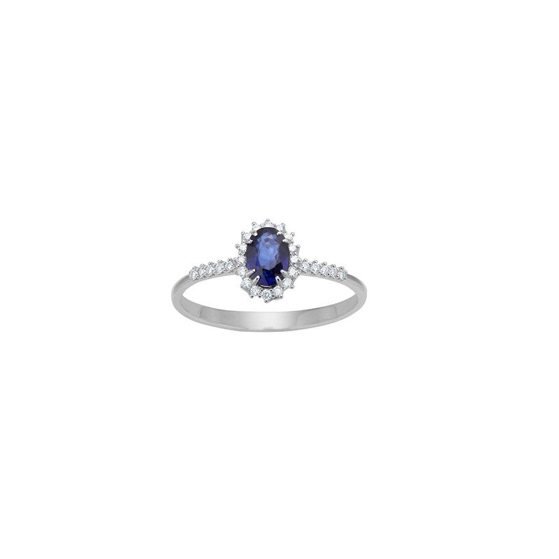 Siersbøl ring i 14 karat hvidguld med safir og 0,104 ct diamanter