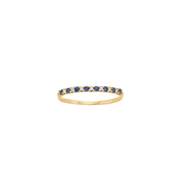 Siersbøl guldring i 14 karat med safir og diamanter 0,028 ct W/SI – klassisk slank ring i guld med skiftevis blå safirer og klare diamanter.