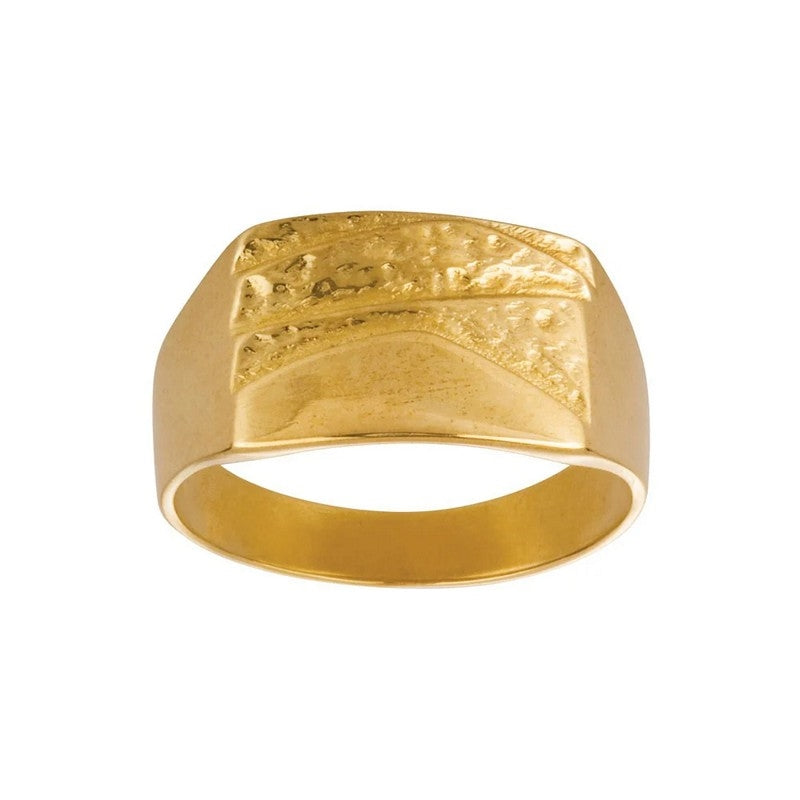Son of Noa signetring til mænd fra Nordahl Andersen i 8 eller 14 karat guld med rektangulær rustik, hamret og blank overflade.
