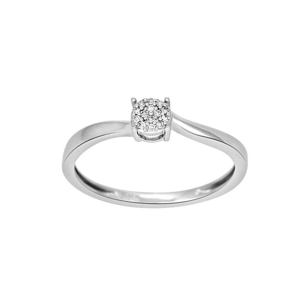 Siersbøl ring i 14 karat hvidguld med 0,03 ct diamanter i rund klynge.
