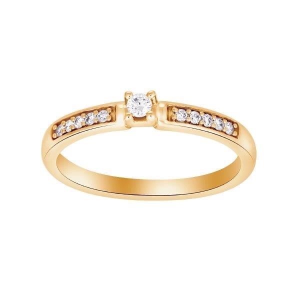 Elegant Siersbøl alliancering i 14 karat guld med 0,13 ct diamanter – klassisk ring med central sten og symmetriske mindre diamanter.
