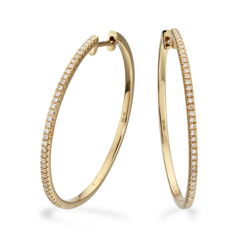 Dazzling creoler i 14 karat guld 30 mm med 0,27 ct diamanter fra Scrouples – elegante runde øreringe med click-lås.
