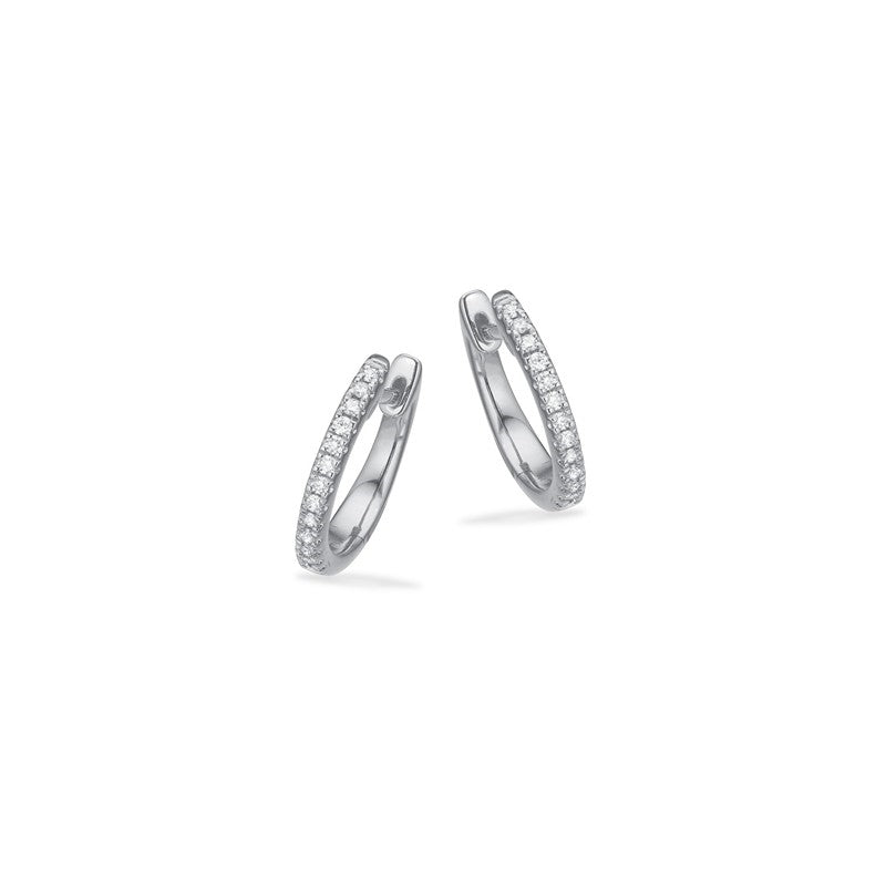 Dazzling creoler i 14 karat hvidguld med 0,10 ct diamanter fra Scrouples – elegante og tidløse øreringe med click-lås.