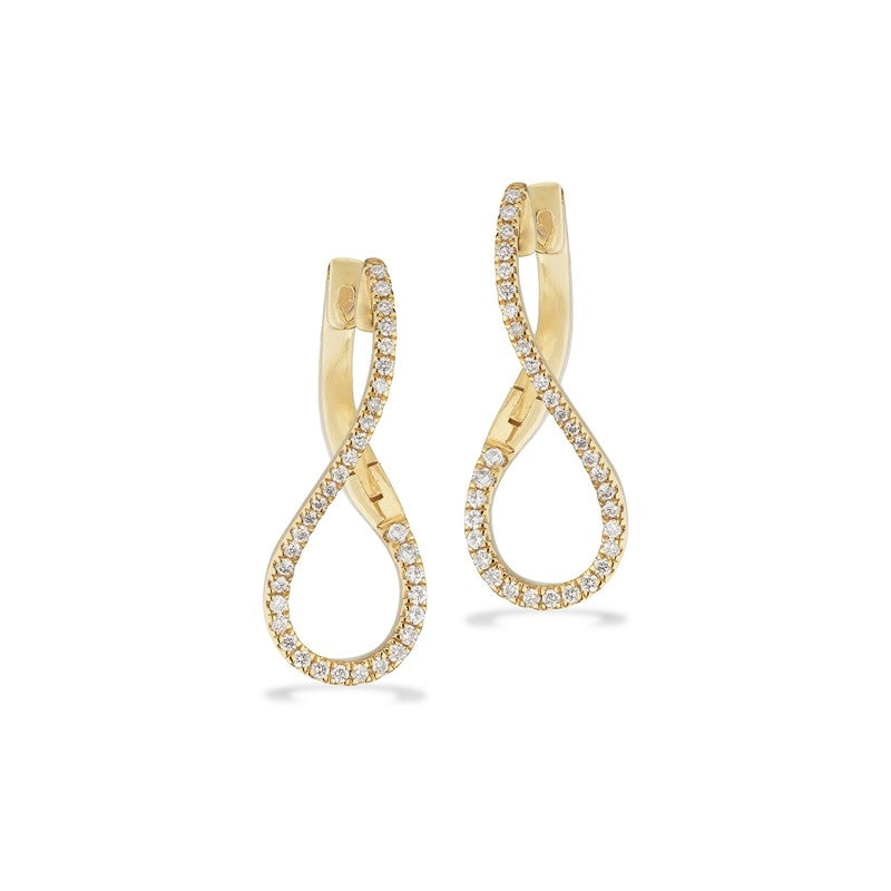 Dazzling creoler i 14 karat guld med 0,24 ct diamanter og snoet dråbeform fra Scrouples.