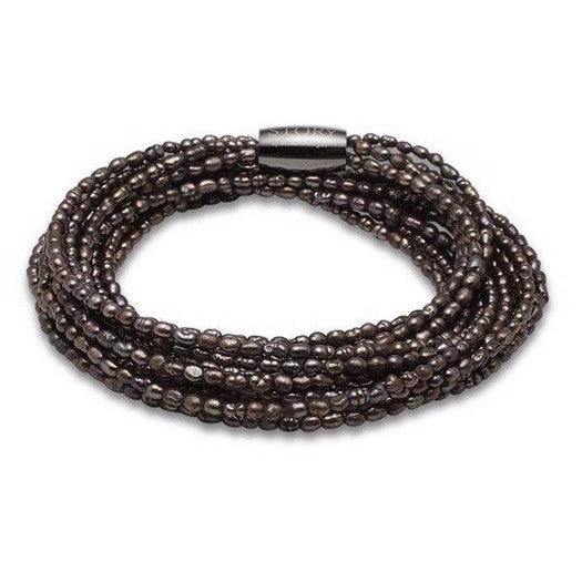 STORY by Kranz & Ziegler armbånd med brune perler, 54 cm S / 57 cm M