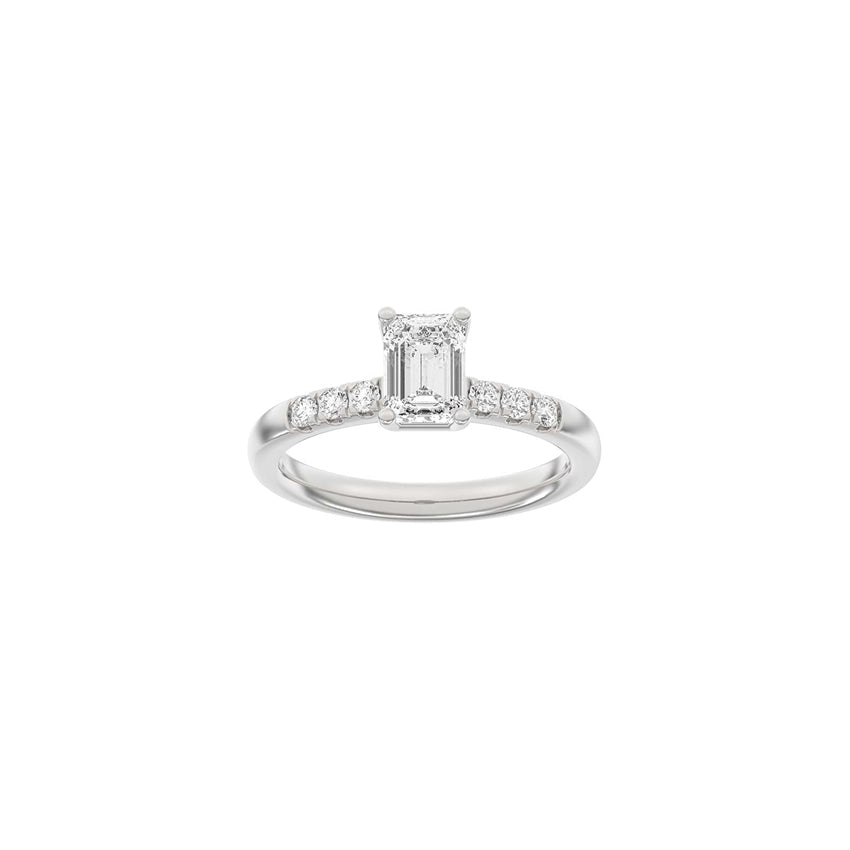 LUXURY firkant ring i 14 karat hvidguld med lab-grown diamant 1,2 ct fra Siersbøl – firkantet diamant og mindre diamanter i rhodineret hvidguld.