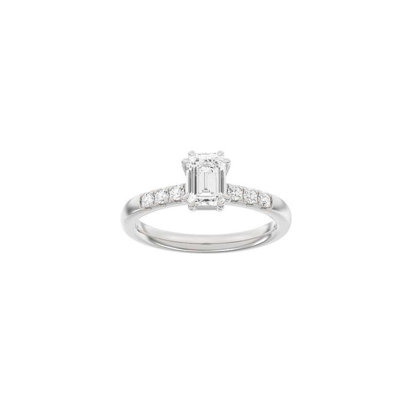 Siersbøl luxury firkantet ring i 14 karat hvidguld med 1,2 ct lab-grown diamanter – rhodineret med firkantet midtersten og indfattede små diamanter.