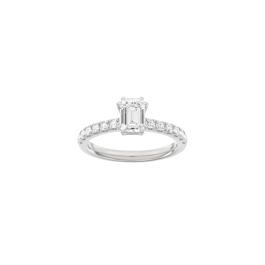 Siersbøl luxury firkantet ring i 14 karat hvidguld med 1,4 ct lab-grown diamanter – elegant firkantet diamant med mindre sten på blank ring.