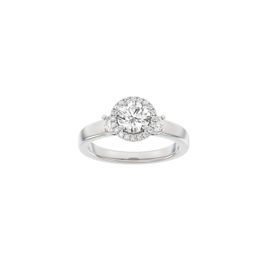 Siersbøl luxury halo-ring i 14 karat hvidguld med 1,45 ct lab-grown diamant og rhodineret blank overflade.