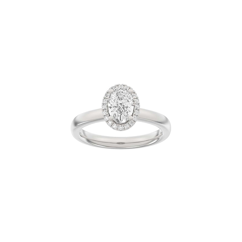 Luxury halo oval ring i 14 karat rhodineret hvidguld med 1,12 ct lab-grown diamanter fra Siersbøl.