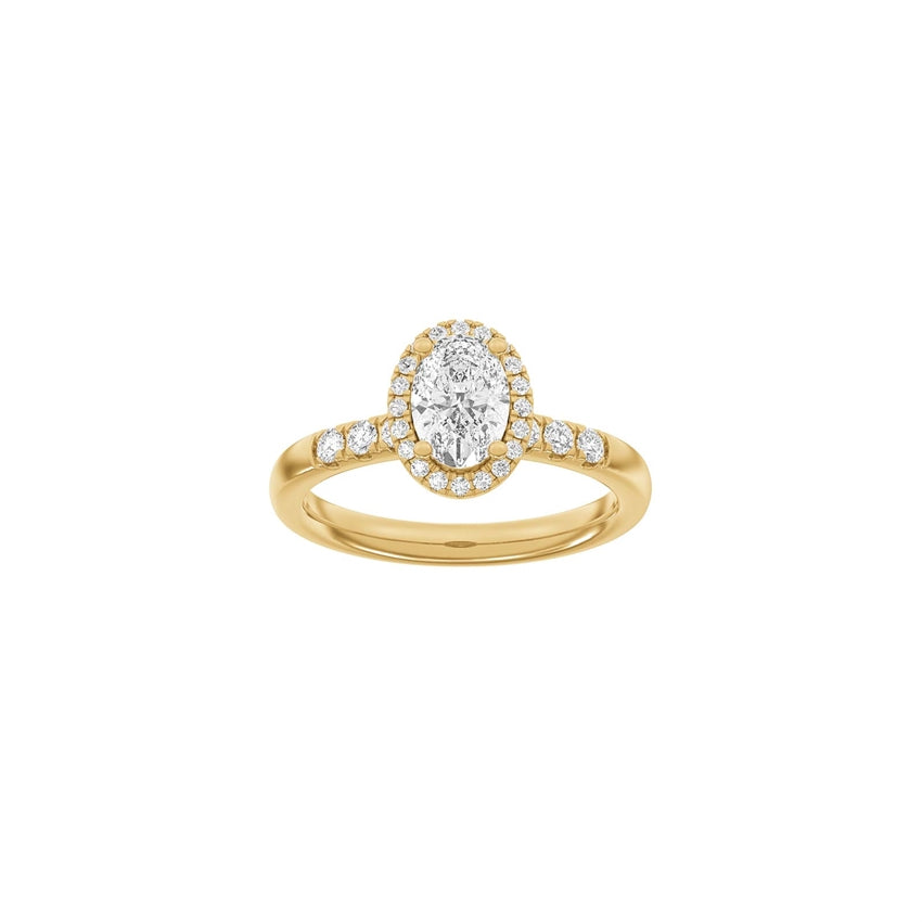 Luxury halo oval ring fra Siersbøl i 14 karat guld med 1,32 ct lab-grown diamanter i oval halo-design.