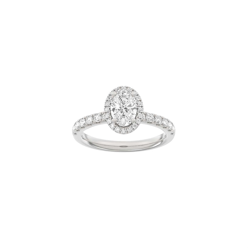 Siersbøl luxury halo ring i 14 karat rhodineret hvidguld med oval lab-grown diamant og halo af lab-grown diamanter 1,52 ct.
