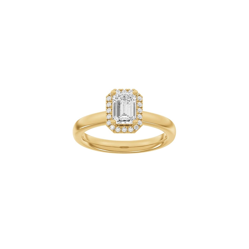 Siersbøl luxury halo ring i 14 karat guld med firkantet lab-grown diamant og diamant halo.