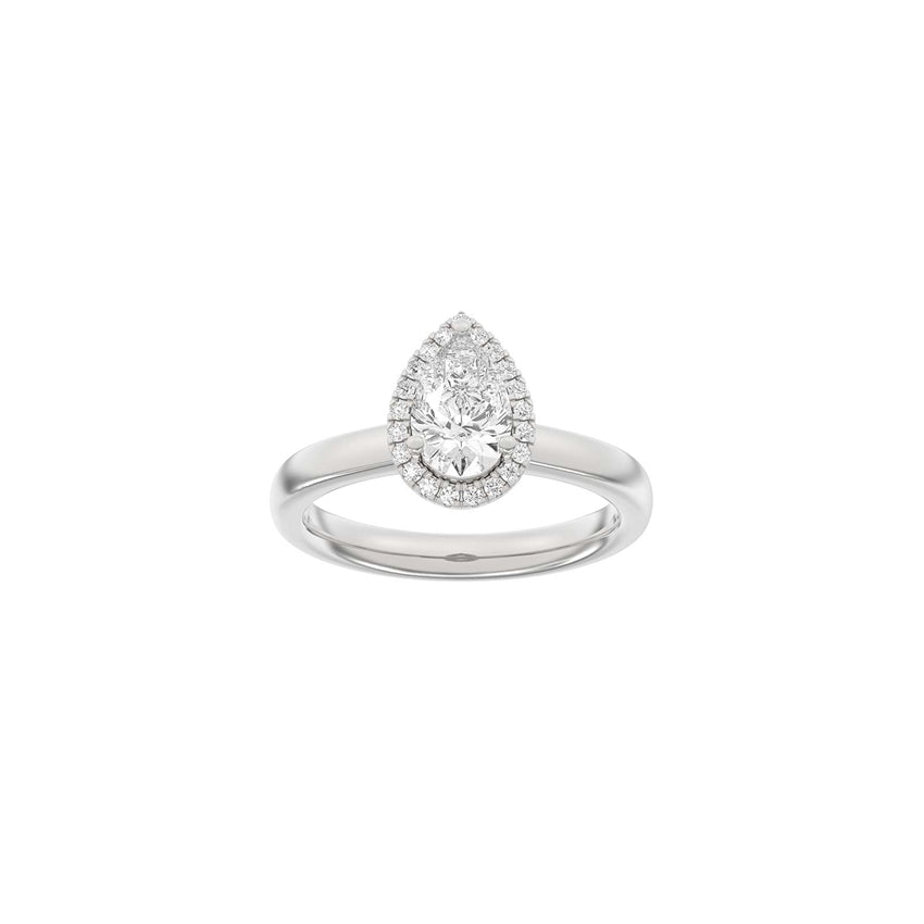 Siersbøl luxury dråbering i 14 karat rhodineret hvidguld med dråbeformet lab-grown diamant og halo af mindre lab-grown diamanter.