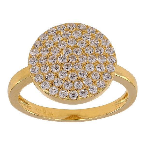 JoanliNor forgyldt ring med zirkonia 13 mm i forgyldt sølv med klar zirkonia roset.