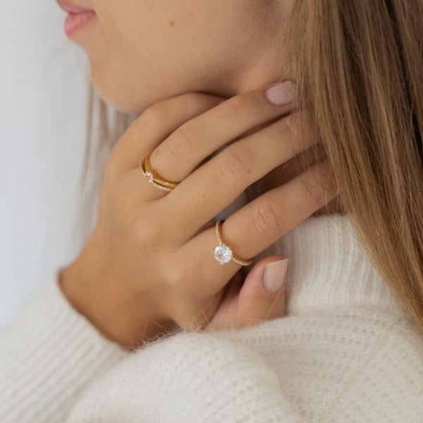 ELLENOR ring i forgyldt sølv med stor zirkonia – JoanliNor