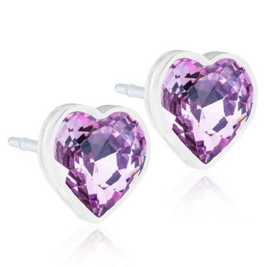 Blomdahl hjerteøreringe Heart Light Amethyst i medicinsk plastik med lys lilla zirkonia, 6 mm.