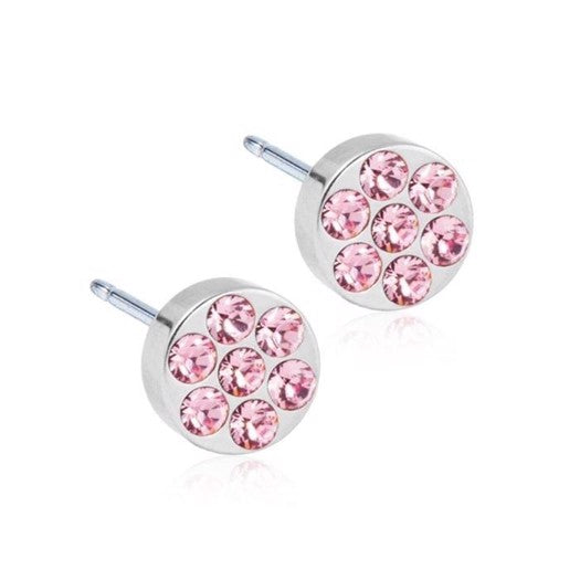 Blomdahl øreringe i medicinsk titanium med rosa zirkonia, 5 mm – nikkelfri og hudvenlig.