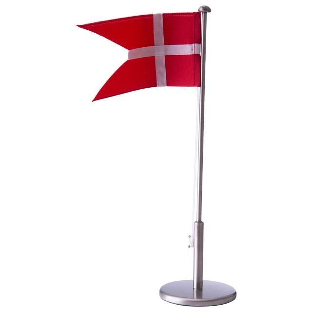 Nordahl Andersen fortinnet flagstang med dåbsfod 30 cm i metal med dansk flag og gravérbar rund fod.