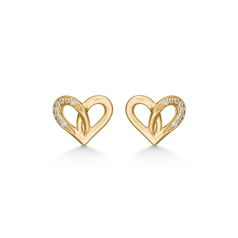 Hjerte øreringe i 14 kt guld med 0,048 ct diamanter – Mads Z