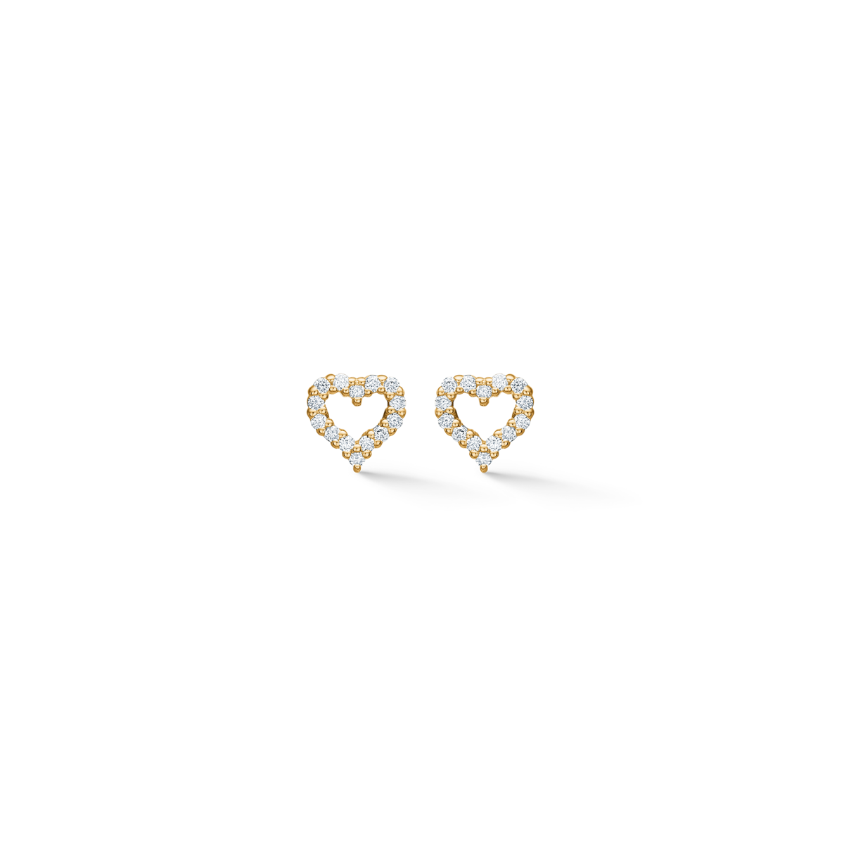 Mads Z Tender Heart ørestikker fra Gold Label i 14 karat guld med åbne hjerter og diamanter 6 mm.