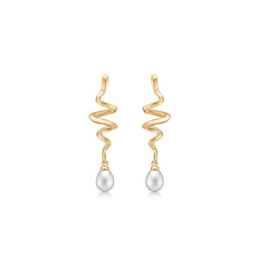 Swirl øreringe fra Mads Z Gold Label i 14 karat guld med let oval perle.