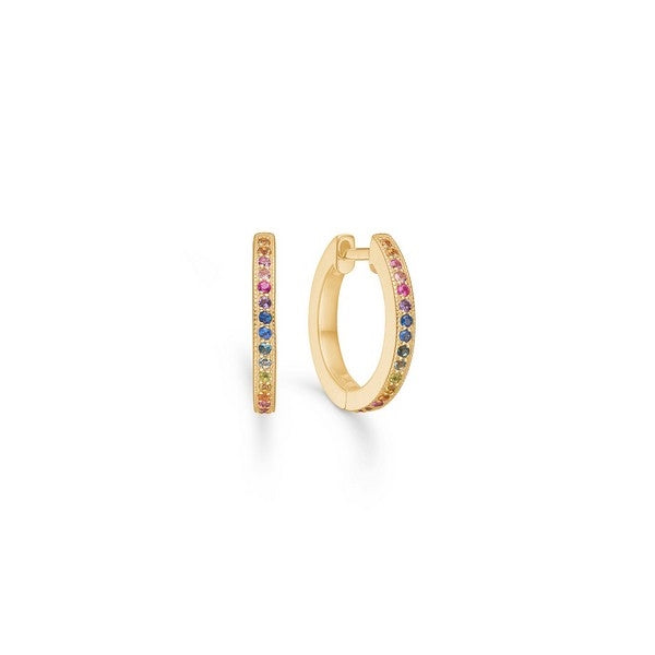 Poetry Rainbow creoler fra Mads Z i 14 karat guld med flerfarvede ædelsten, 15 mm – Gold Label kollektion.