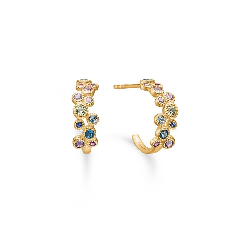 Luxury Rainbow creoler fra Mads Z i 14 kt guld med ædelstene, 13 mm