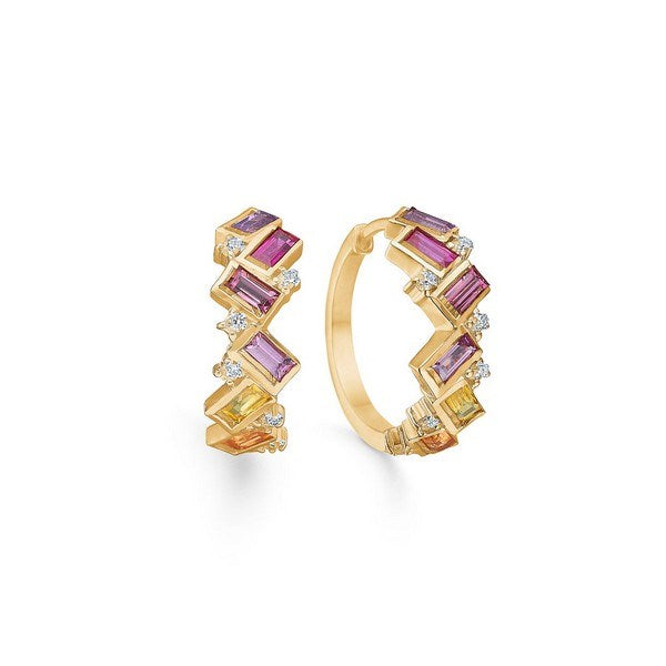 Columbine creol fra Mads Z Gold Label i 14 kt guld med farvede ædelsten og 0,015 ct diamanter.