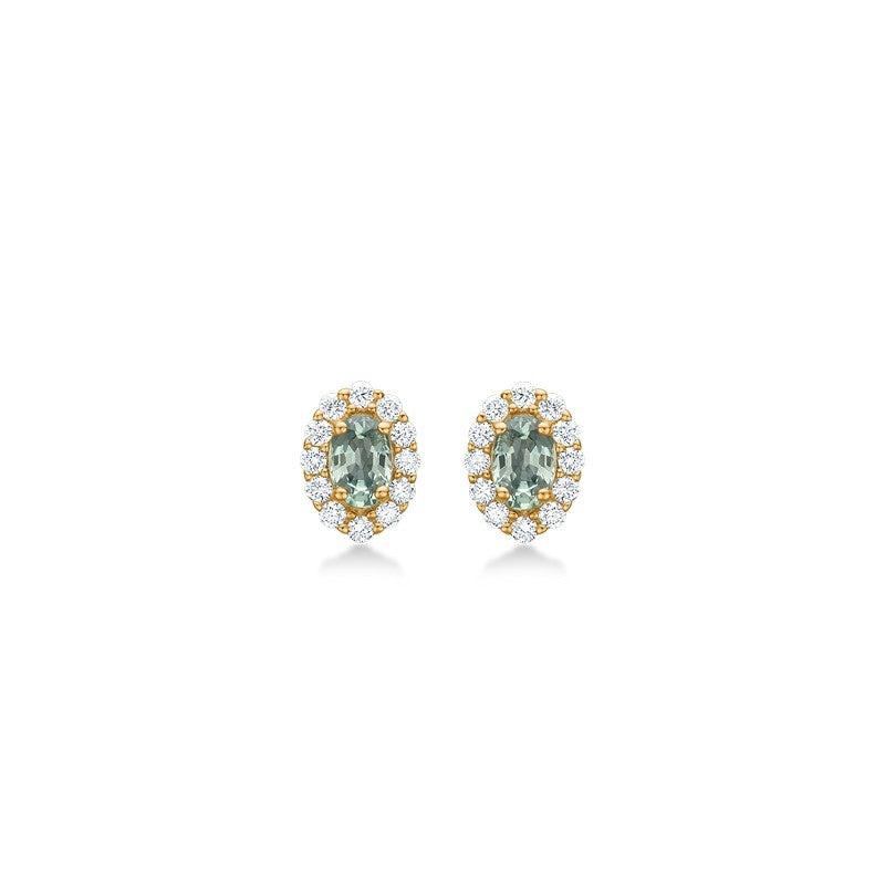 Pastello elegante øreringe fra Mads Z i 14 kt guld med grøn safir og 0,25 ct diamanter.