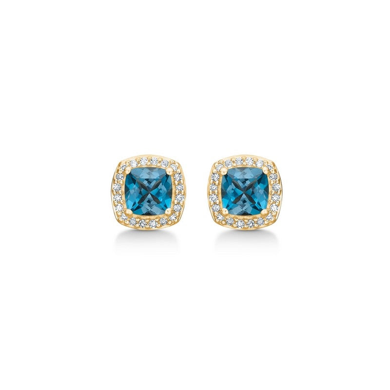 Mona Lisa øreringe fra Mads Z i 14 kt guld med London Blue Topas og diamanter (0,045 ct)