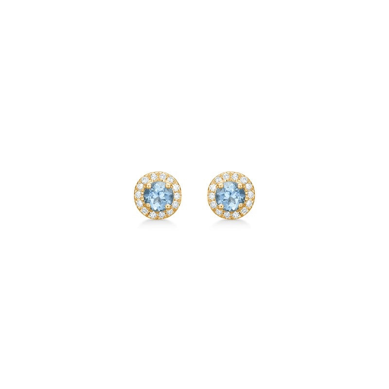 Mads Z Blush n' Blue øreringe i 14 kt guld med blå aquamarin og 0,045 ct diamanter fra Gold Label-kollektionen.