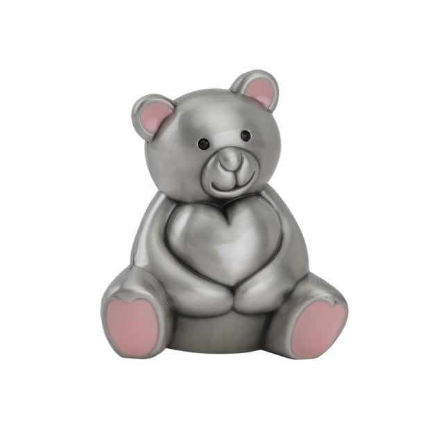 Nordahl Andersen NOA Kids sparebøsse bamse med lyserøde ører i fortinnet mat finish – 9,5 cm.