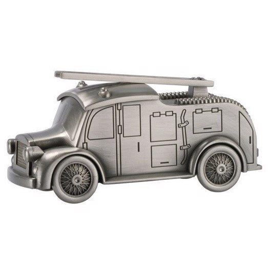 Brandbil sparebøsse fra Nordahl Andersen i fortinnet metal 6 x 14 cm