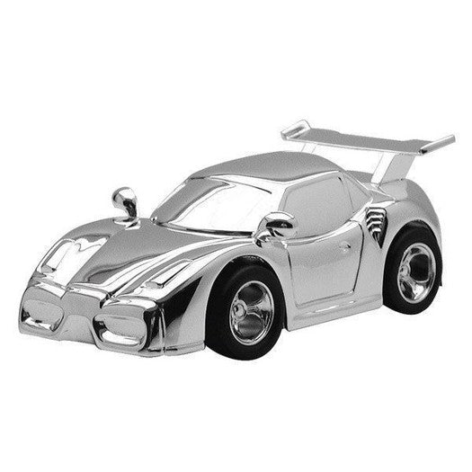 Racerbil sparebøsse fra Nordahl Andersen i forkromet stål – 10,5 cm.