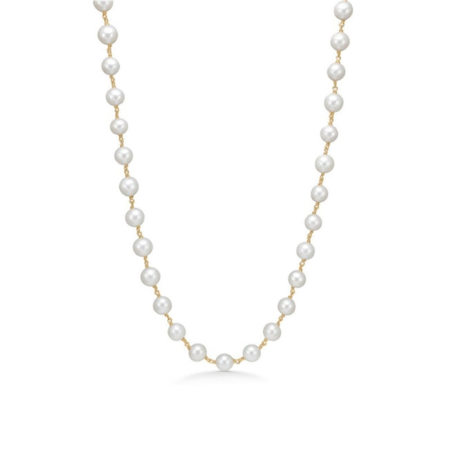 Treasure halskæde i 14 kt guld med hvide perler fra Mads Z.