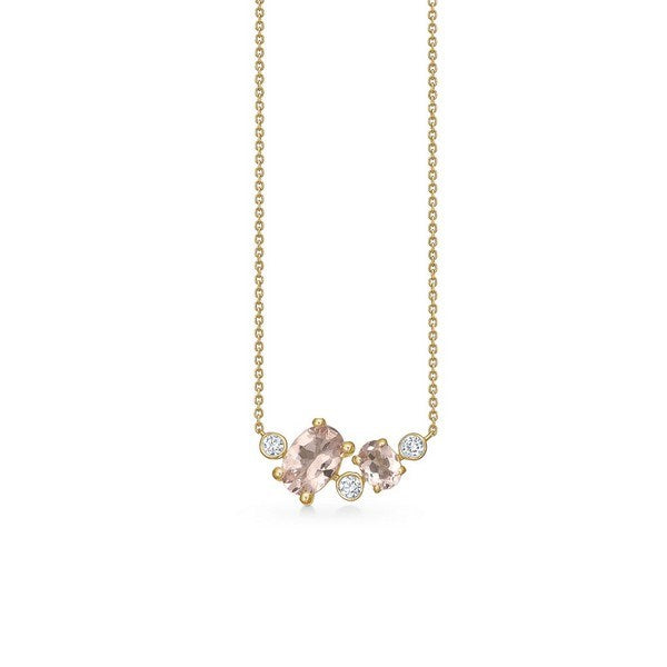 Siena halskæde fra Mads Z Gold Label i 14 kt guld med lyserød morganit og 0,05 ct diamanter.