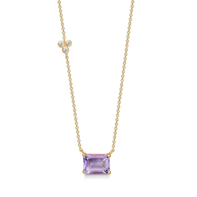 Lavender halskæde i 14 kt guld med pink ametyst og 0,02 ct diamanter fra Mads Z
