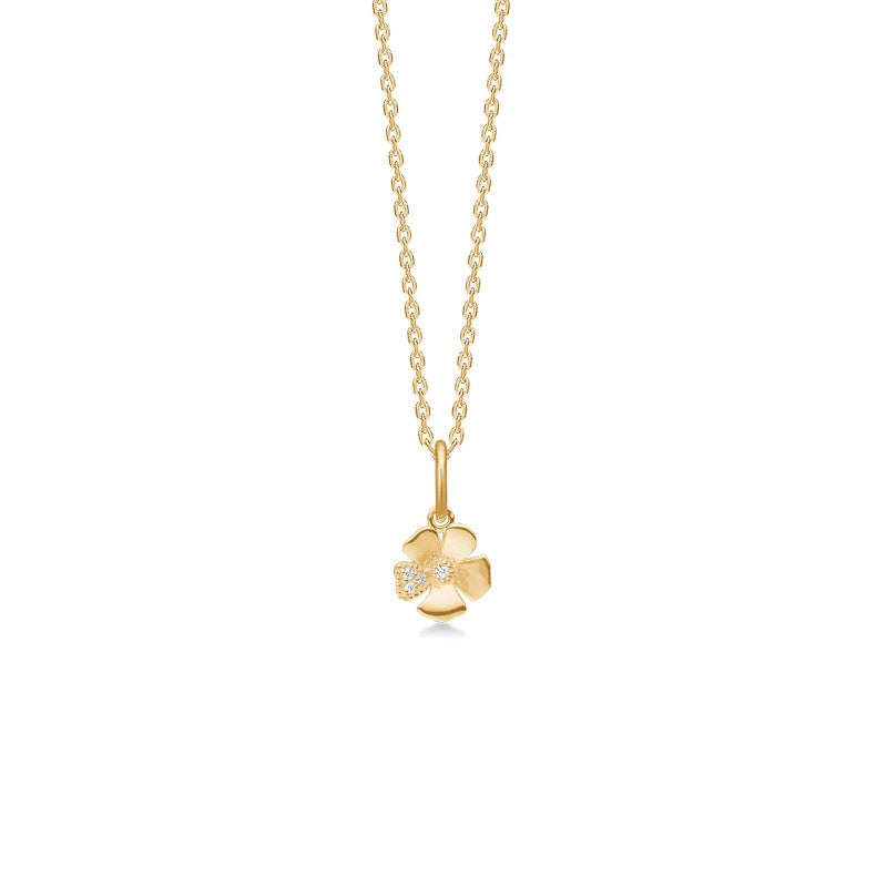 Mads Z Fleur halskæde i 14 karat guld med 0,014 ct diamanter og forgyldt sølvkæde.