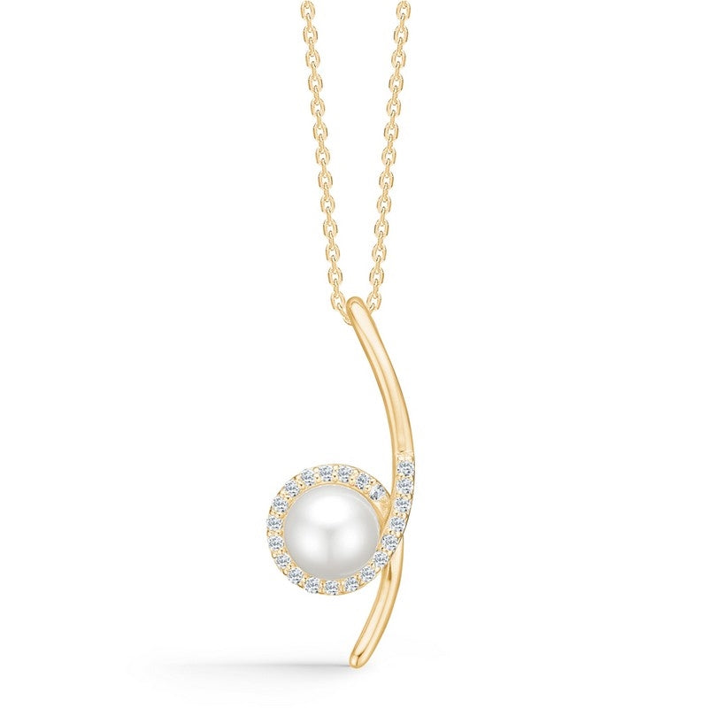 Kimberly vedhæng i 14 karat guld med perle og 0,17 ct diamanter fra Mads Z – elegant vedhæng med kulturperle og diamanter.