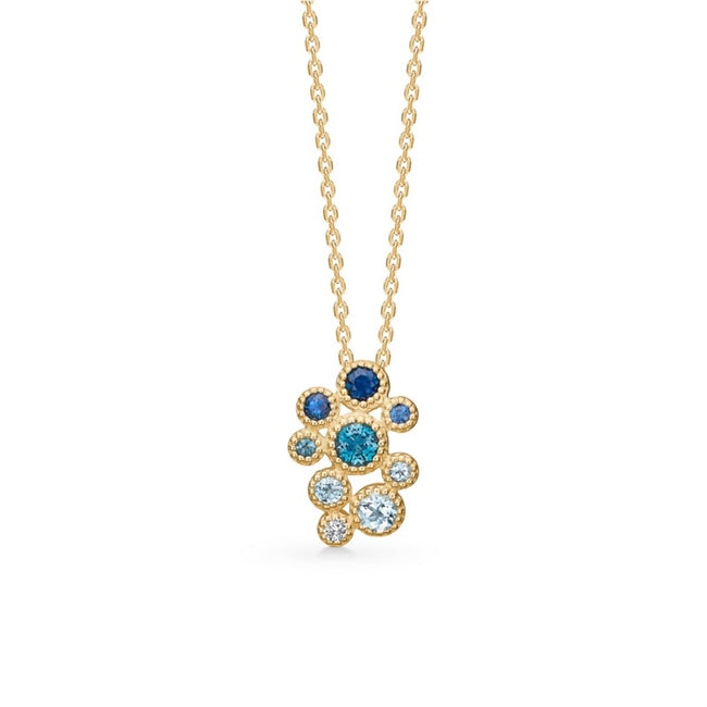 Luxury vedhæng i 14 kt guld med blå sten fra Mads Z inkl. kæde 42–45 cm