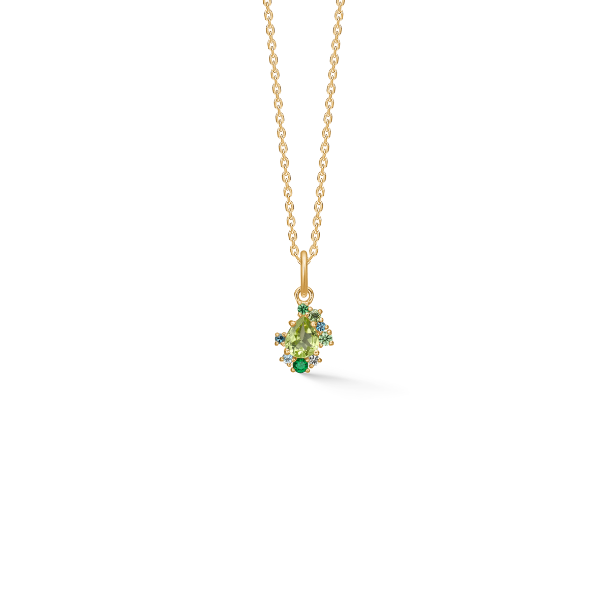 Mads Z four seasons spring petite vedhæng i 14 karat guld med dråbeformet peridot og multifarvede ædelsten fra Gold Label.