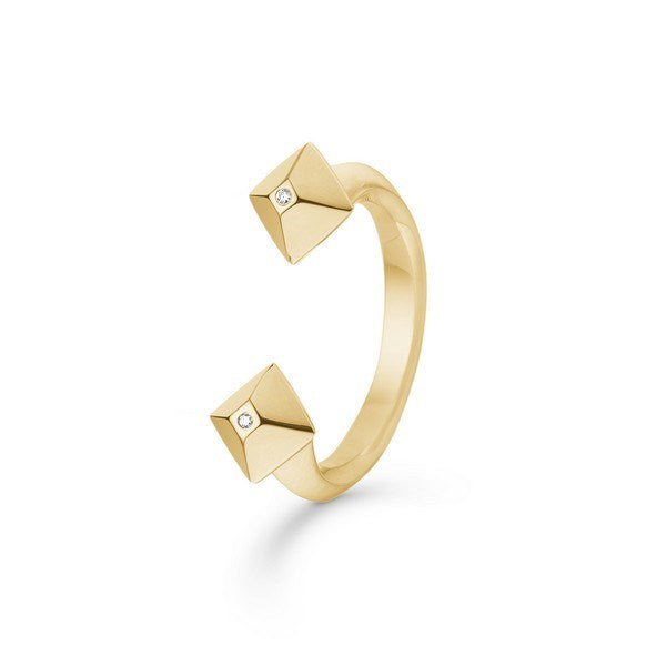 Mads Z Pyramidring i 14 karat guld med to pyramidformede ender og små diamanter – str. 54.