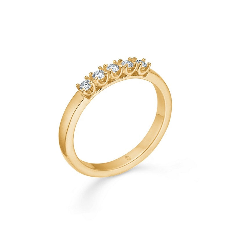 Crown alliancering i 14 karat guld med 5 diamanter på 0,20 ct fra Mads Z